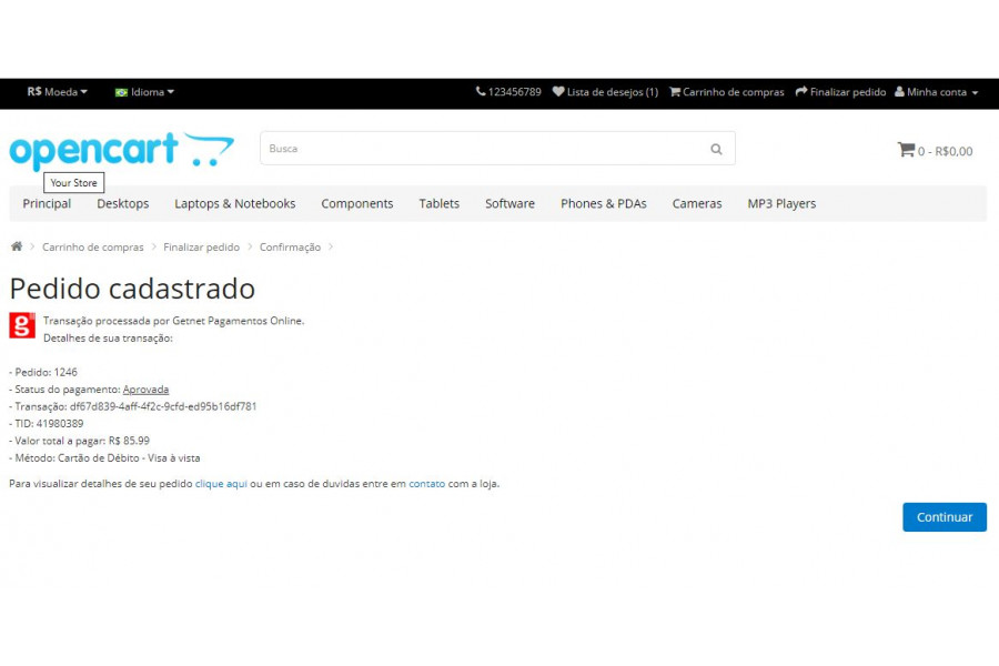 OpenCart Brasil - Pagamento Transparente Getnet API