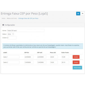 Módulo de Entrega por Faixa de CEP baseado no Peso para Opencart