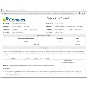 Módulo Imprimir Declaração de Conteúdo Correios para Opencart