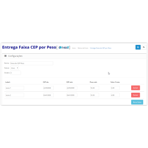 Módulo de Entrega por Faixa de CEP baseado no Total para Opencart