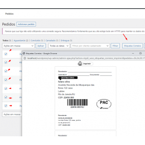 Plugin Etiquetas Simples de Postagem Correios para Woocommerce