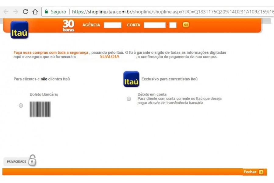 Plugin de pagamento Itaú Shopline Boleto com Registro para Woocommerce