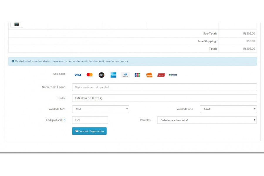 Módulo de Pagamento e.Rede API Cartão de Crédito e Débito para Opencart