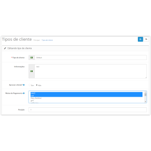 Formas de Pagamento por Grupo de Clientes Opencart