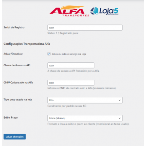 Plugin de Calculo de Frete Alfa Transportes para Woocommerce